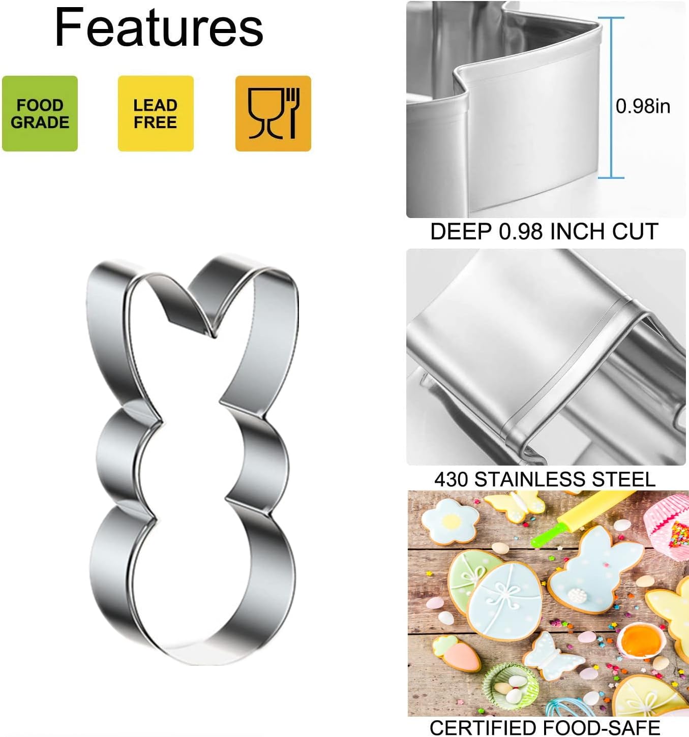 Easter Cookie Cutters, 3 Pieces Carrot Egg Bunny Rabbite Shapes Metal Cookie Cutters Stainless Steel Sets Holiday Themed Baking Kit