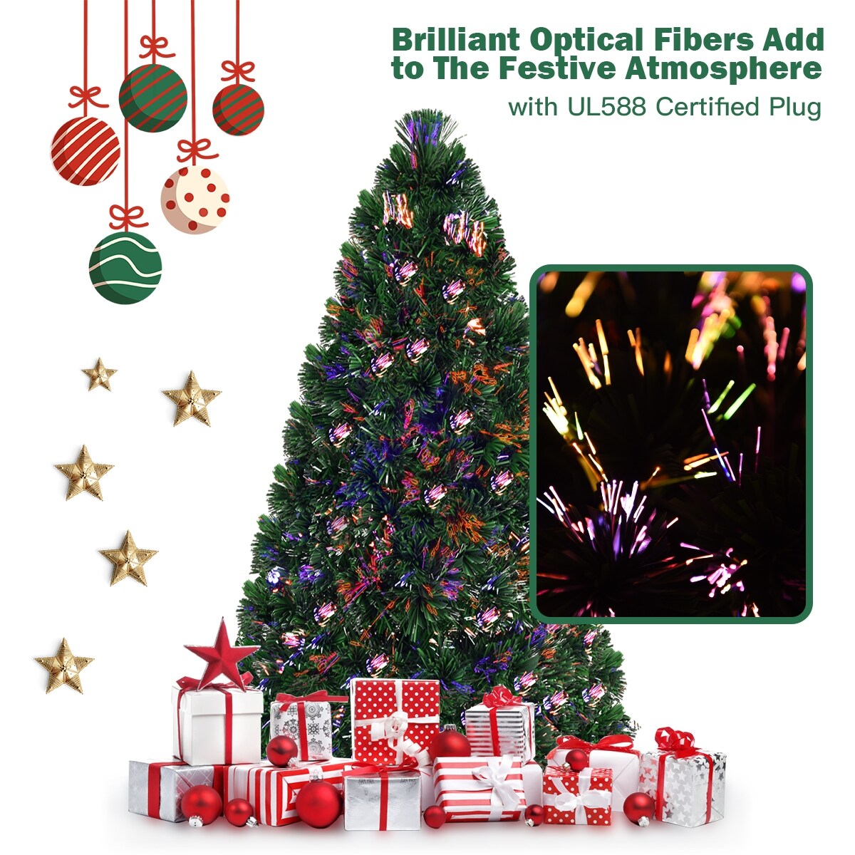 Green Pre-Lit Fiber Optic Christmas Tree LED Lights Indoor Holiday Decor