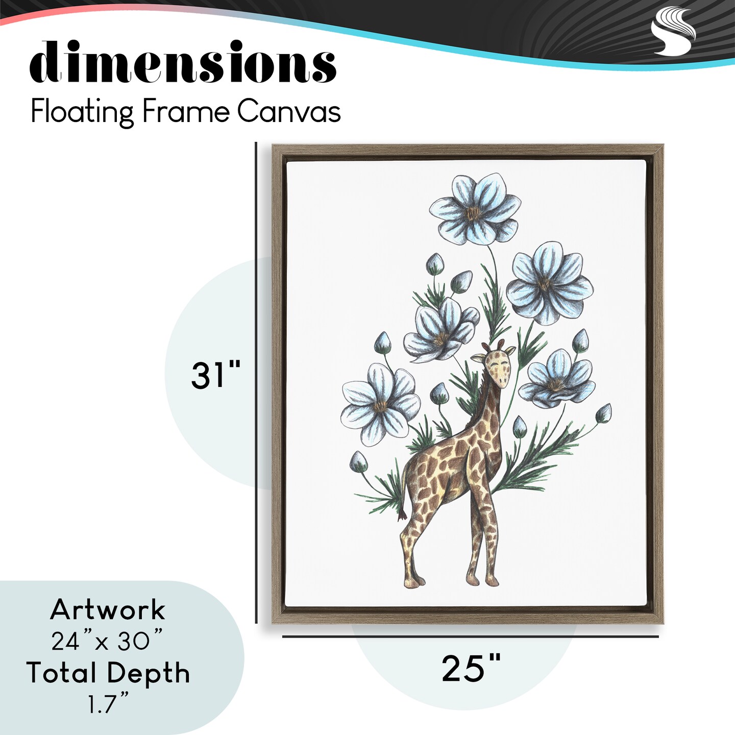 Stupell Industries Giraffe with Flower Blossoms Floating Frame, design by Cecilia Battaini