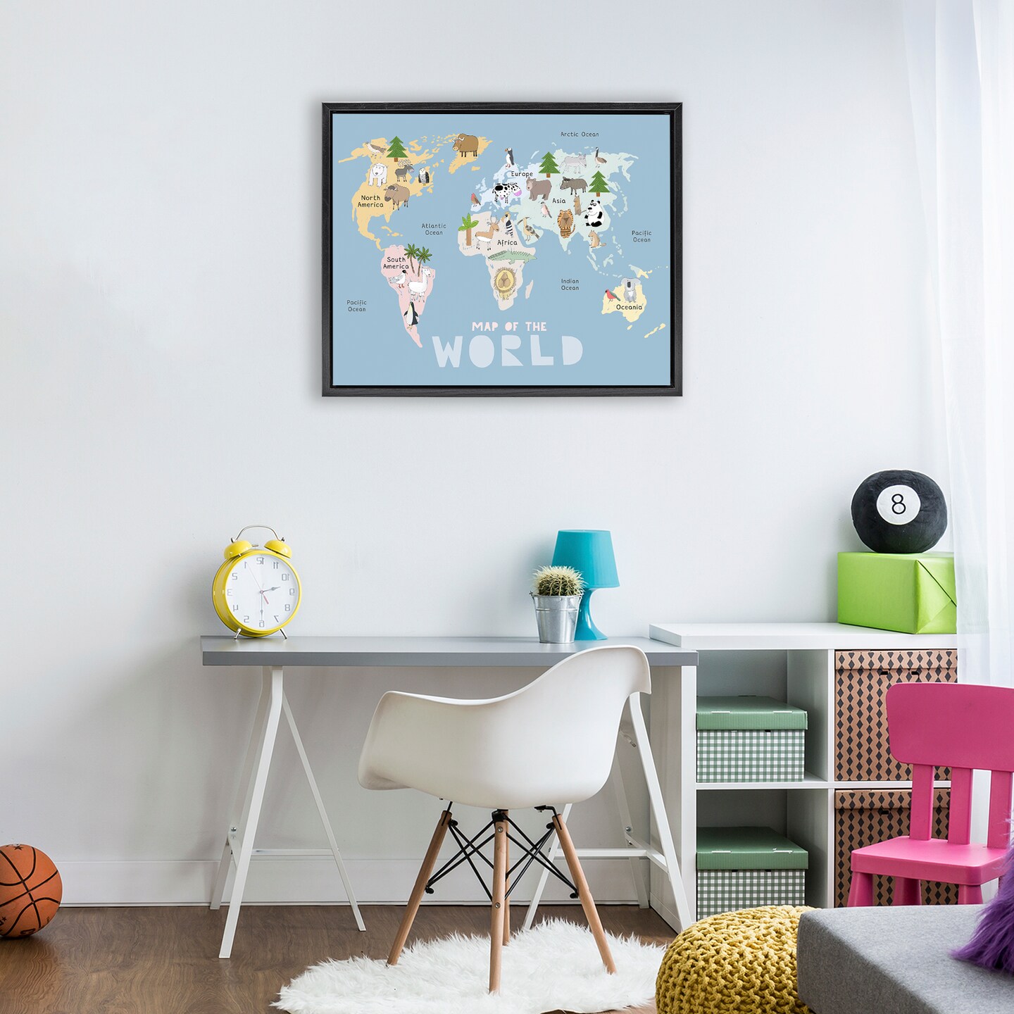 Stupell Industries Kid's Map Of World Blue Floating Frame, design by Carla Daly