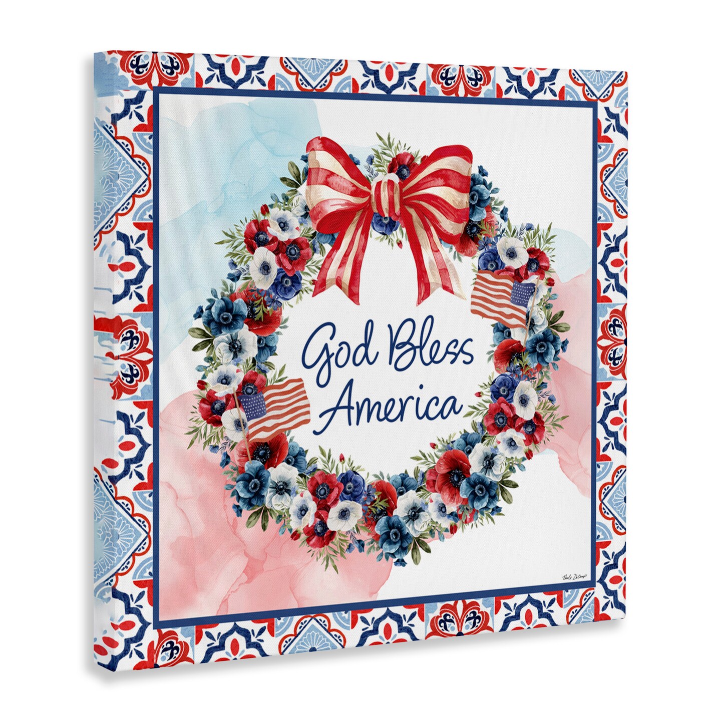 Stupell Industries God Bless America Wreath Canvas, design by Nicole DeCamp