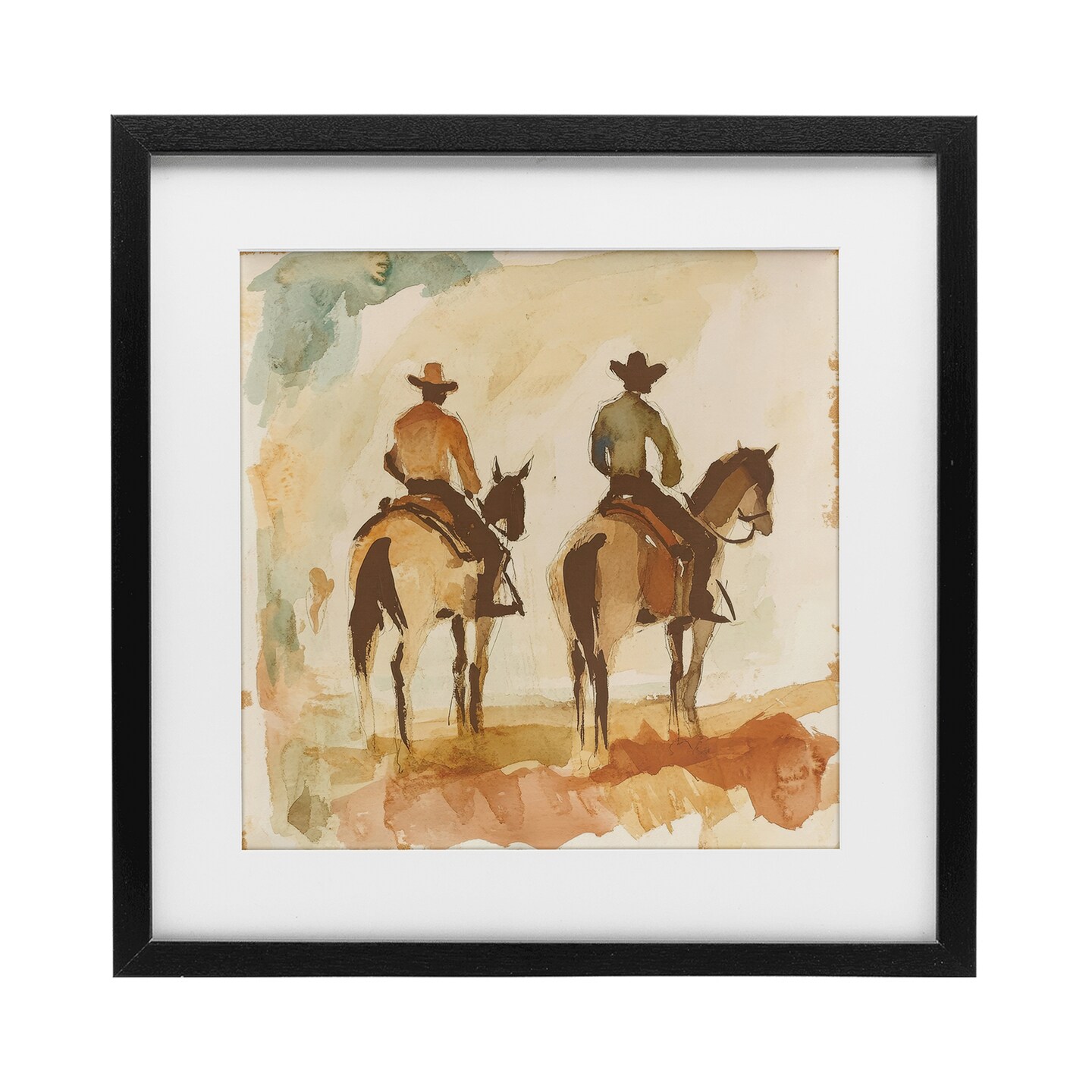 Stupell Industries Western Watercolor Cowboys Right Framed Print Under Glass, design by Petal Prints Design