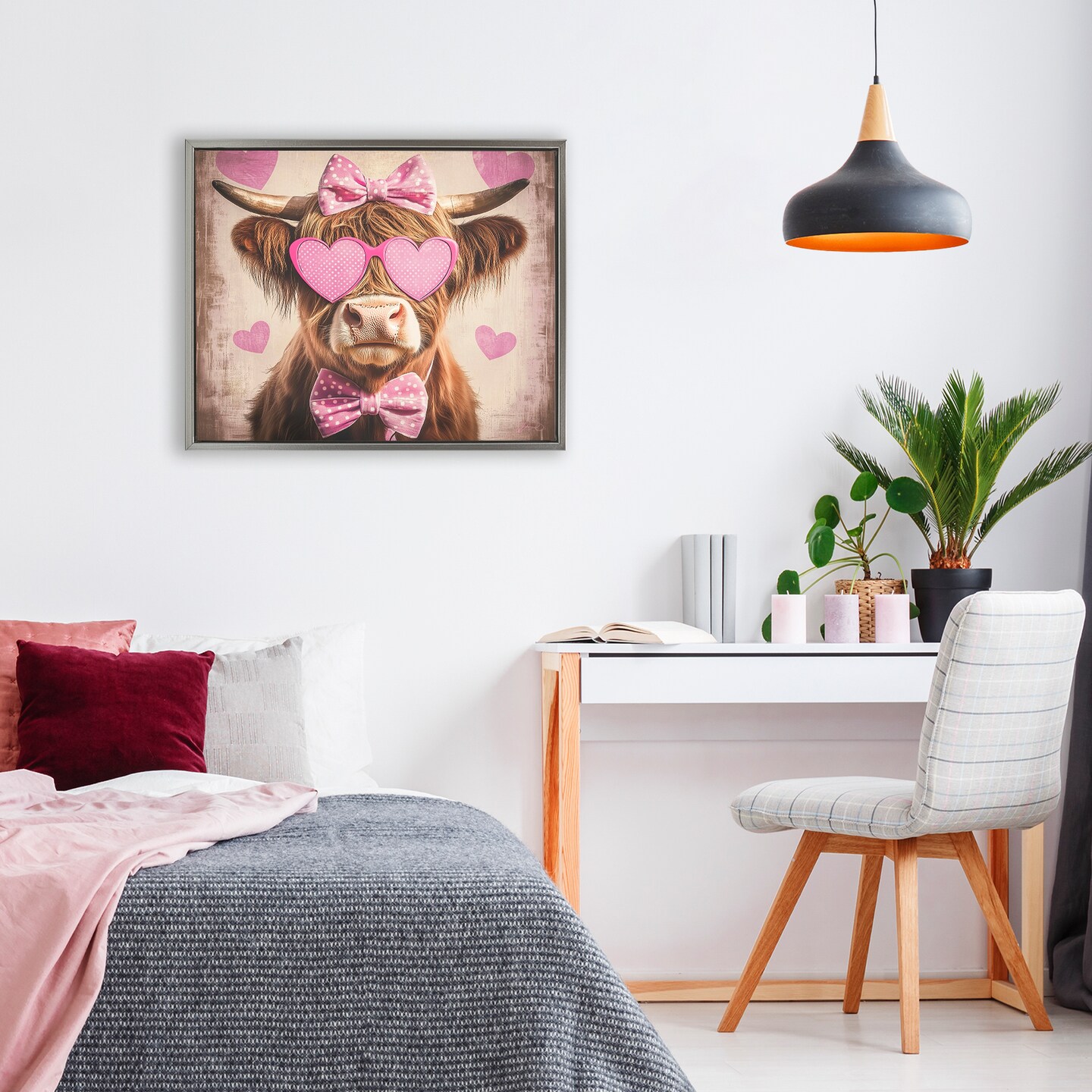 Stupell Industries Cute Cattle Pink Hearts Floating Frame, design by Shawna Stewart