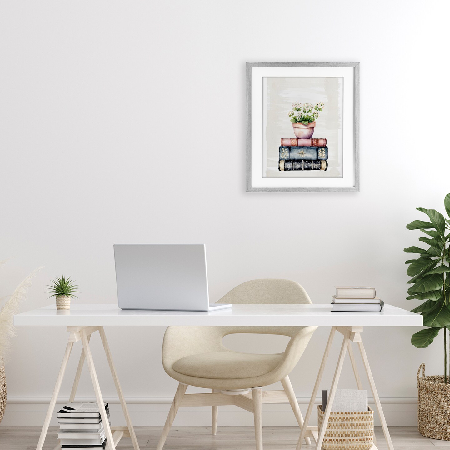 Stupell Industries Floral Stacks with Vintage Books Framed Print Under Glass, design by Kim Allen