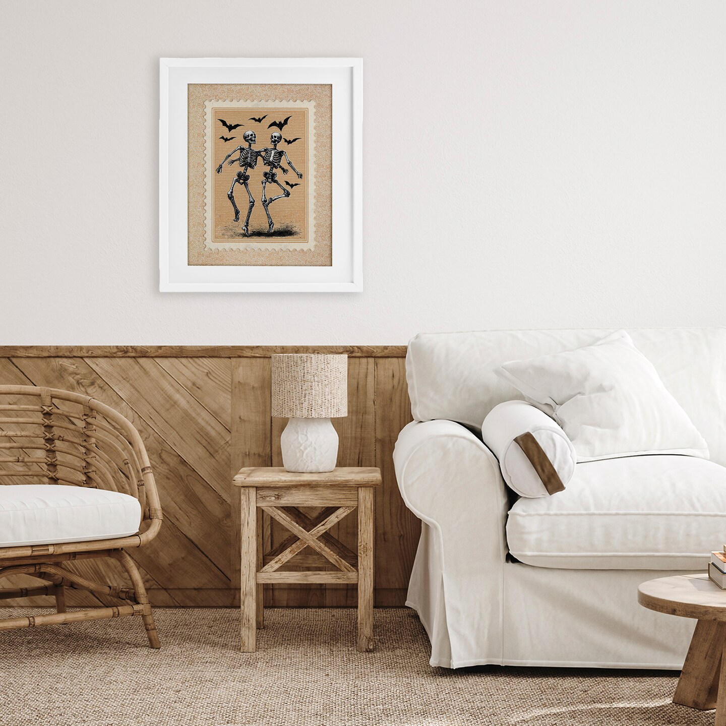 Stupell Industries Vintage Dancing Skeletons Stamp Framed Print Under Glass, design by Arlington Prints