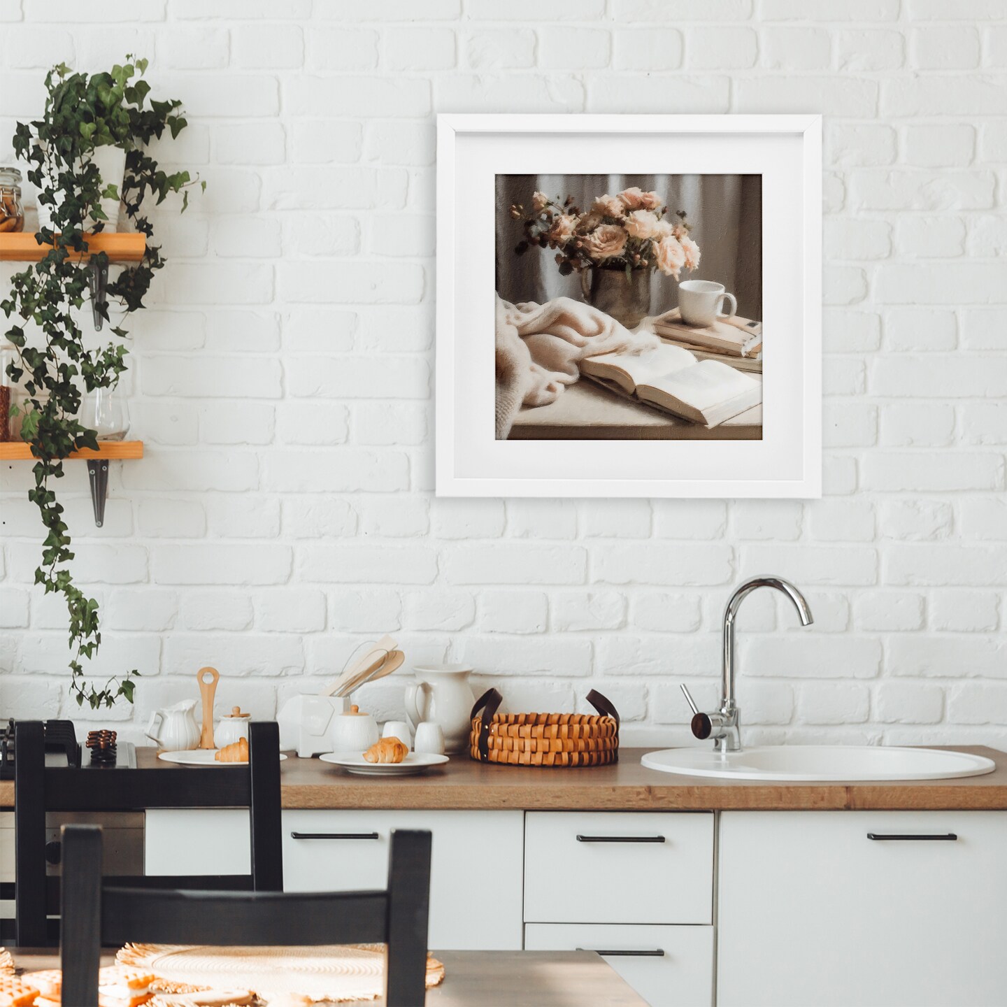 Stupell Industries Morning Coffee Floral Journaling Framed Print Under Glass, design by Riley B