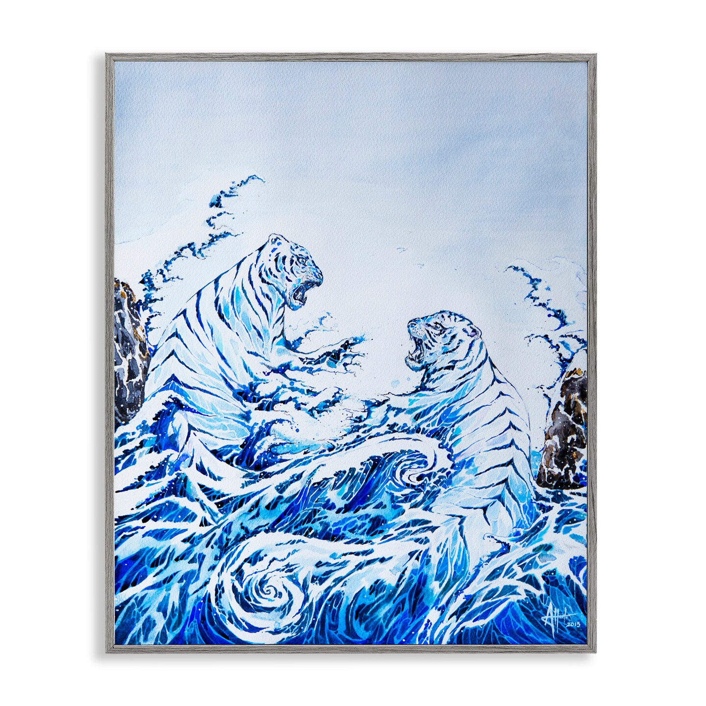 Stupell Industries Crashing Waves Tigers Framed Giclee, design by Marc Allante