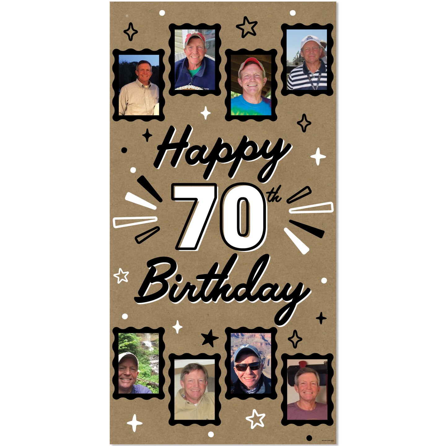 Big Dot of Happiness 70th Birthday Kraft Photo Banner, Happy 70th Birthday Brown Paper Photo Display for 4x6 Pictures, Milestone Decor – 1 Ct
