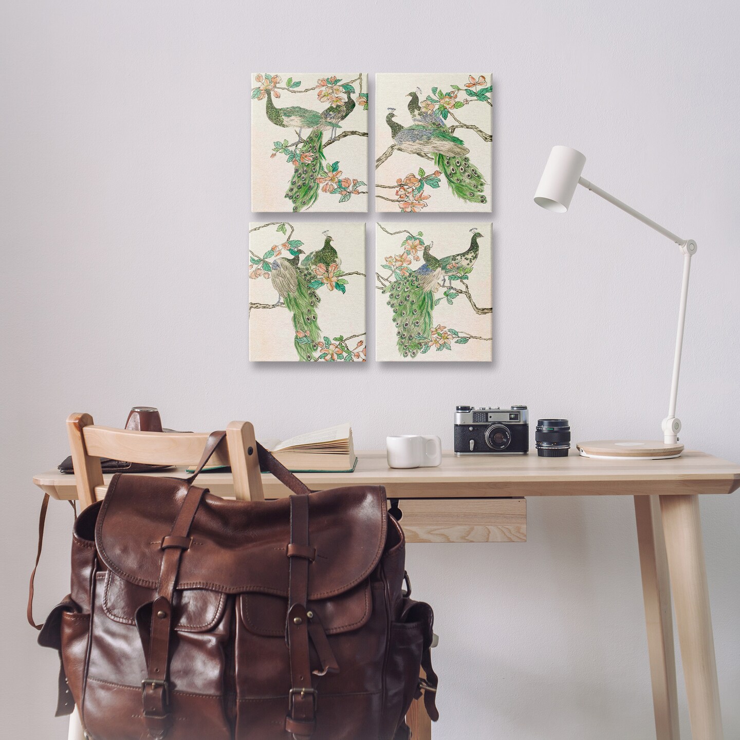Stupell Industries Traditional Peacocks on Branches 4pc Canvas Wall Art Set Design by Melissa Wang 