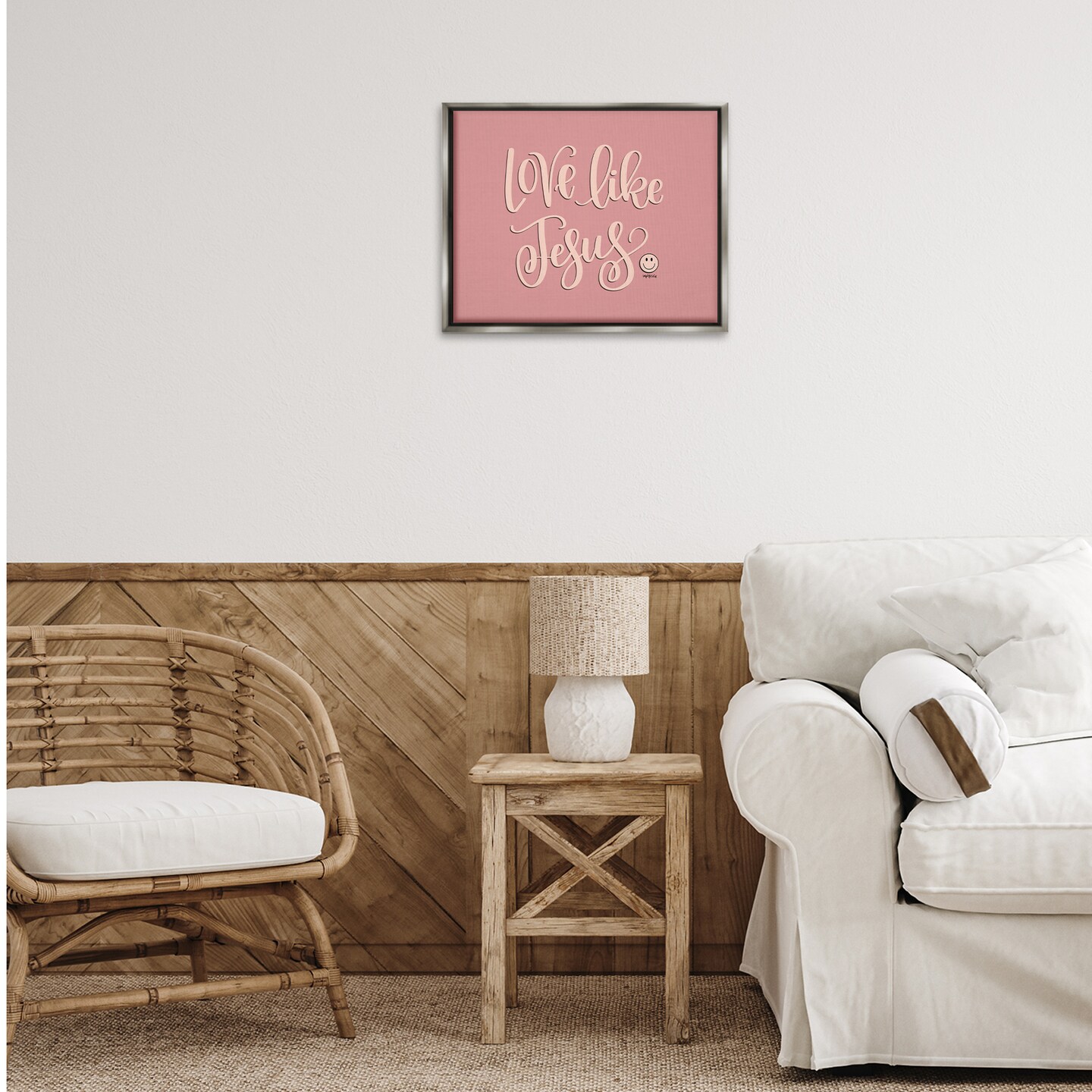 Stupell Industries Pink Love Like Jesus Floater Framed Canvas Wall Art Design by Imperfect Dust