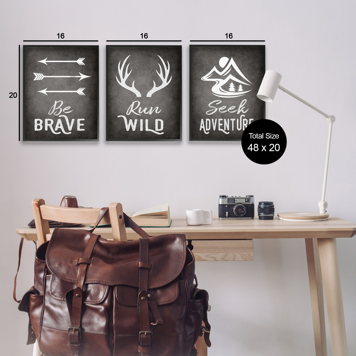 Stupell Industries Rustic Adventure Phrases 3pc Framed Giclee Wall Art Set Design by Ashley Calhoun