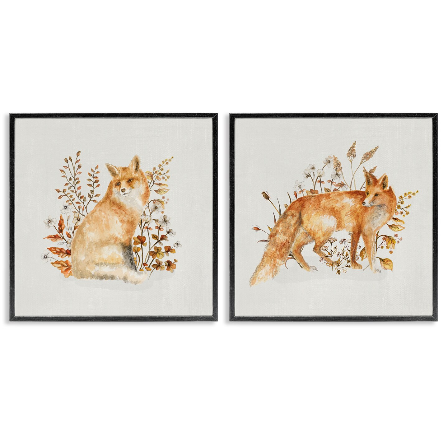 Stupell Industries Fluffy Red Fox Autumn Leaves 2pc Framed Giclee Wall Art Set Design by Janice Gaynor