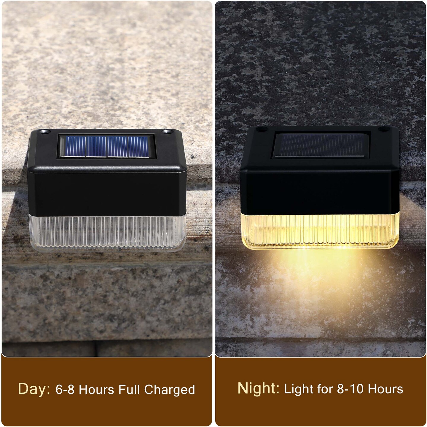 8pcs Solar Deck Lights Step Light Outdoor Pathway Fence Light 2 Lighting Modes