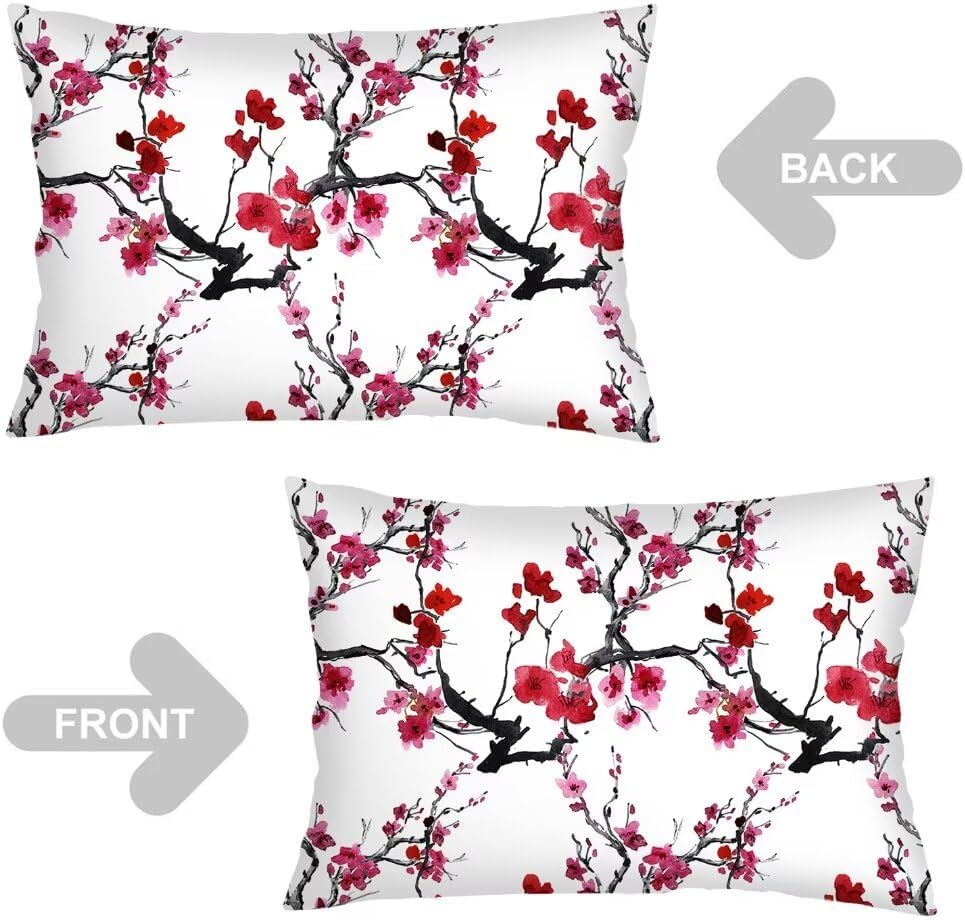 Cherry Blossom Throw Pillow Cover Queen Size Set of 2 Japanese Flowers Blossoms Spring Floral Lumbar Pillow Case Soft Standard Pillow Cases with Zipper Soft Decorative Cushion Covers,20&#x22;x30&#x22;,White