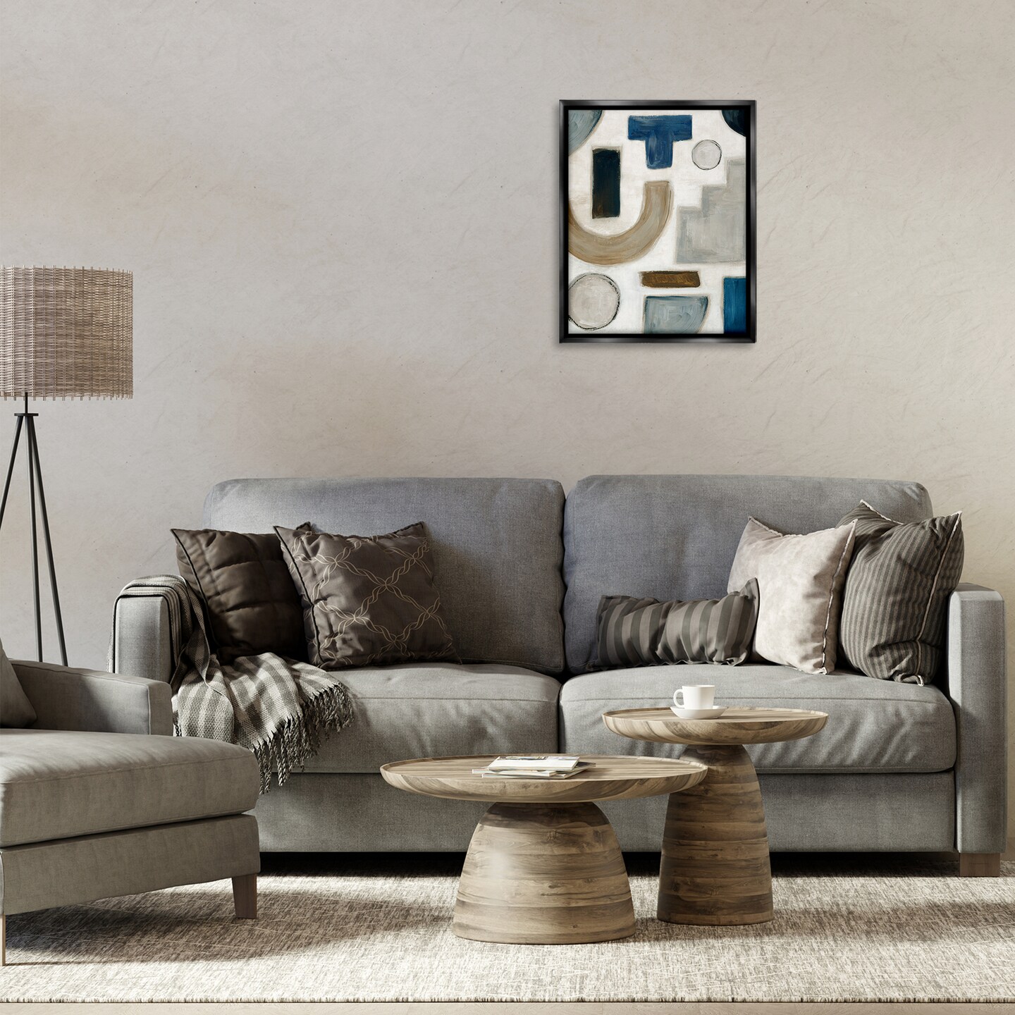 Stupell Industries Natural Tone Shapes Floater Framed Canvas Wall Art Design by Emma Peal