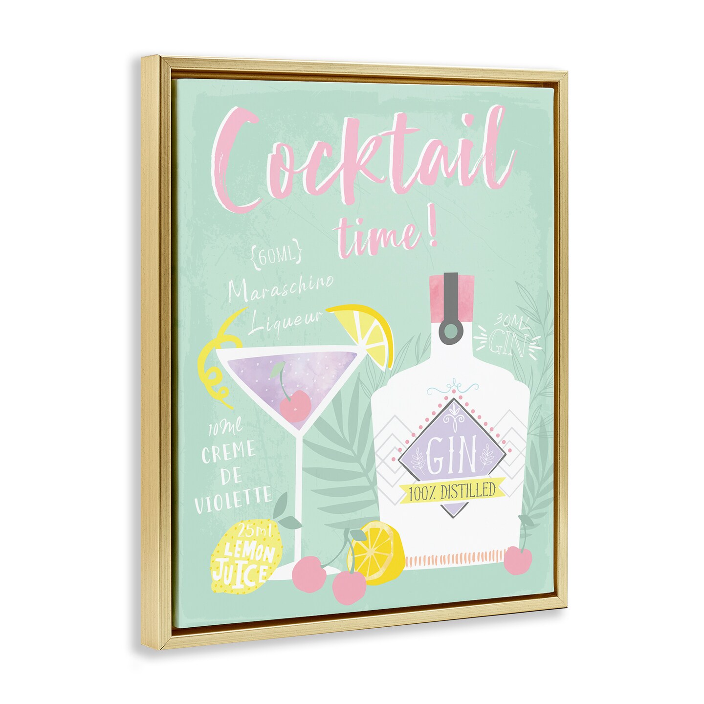 Stupell Industries Cocktail Time with Recipe Floater Framed Canvas Wall Art Design by Angela Nickeas