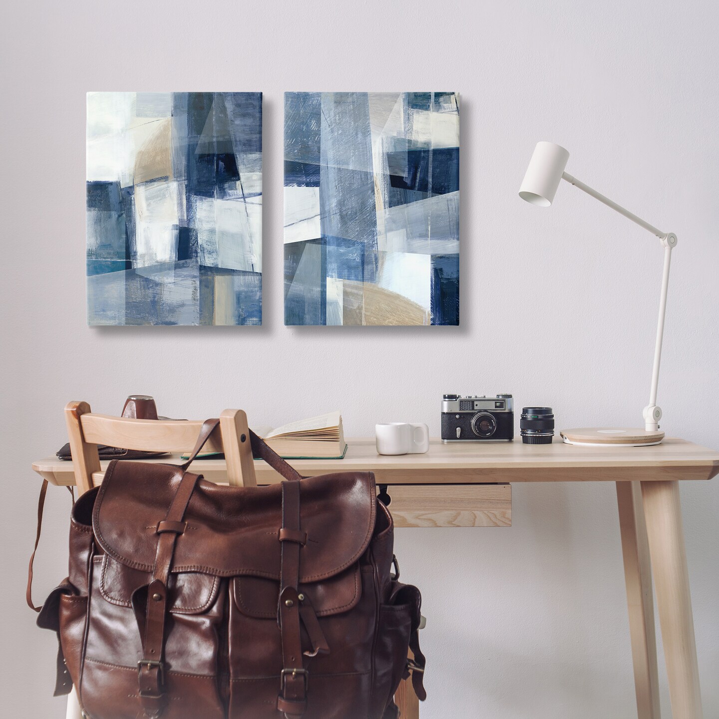 Stupell Industries Blue & Neutral Geometrics 2pc Canvas Wall Art Set Design by Hannah Dawson