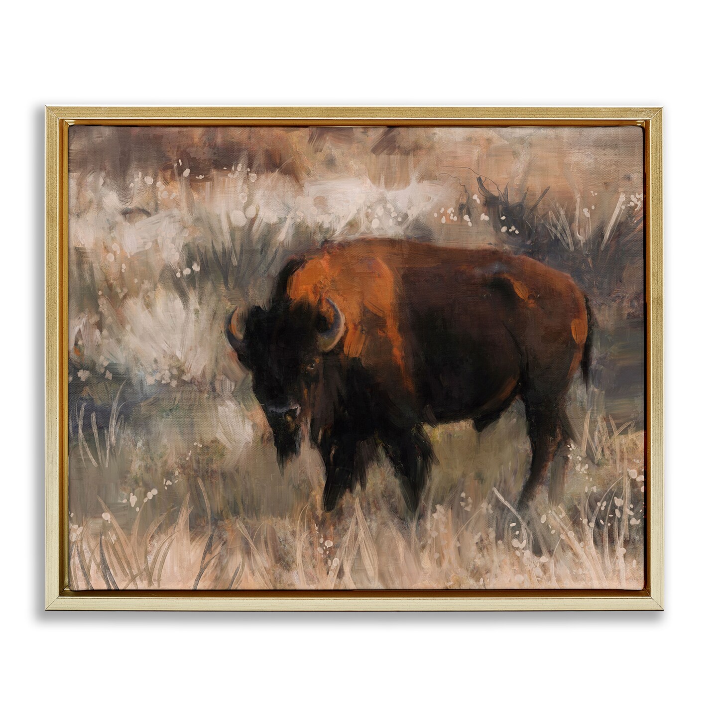 Stupell Industries Bison on the Range Floater Framed Canvas Wall Art Design by Nina Blue