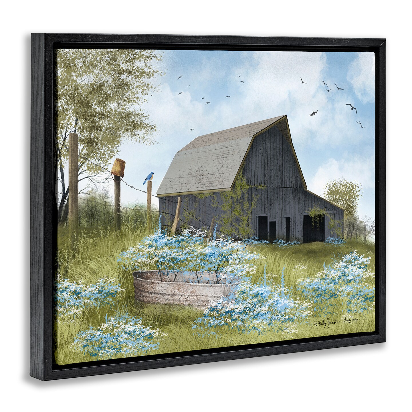 Stupell Industries Blue Floral Country Garden Floater Framed Canvas Wall Art Design by Billy Jacobs