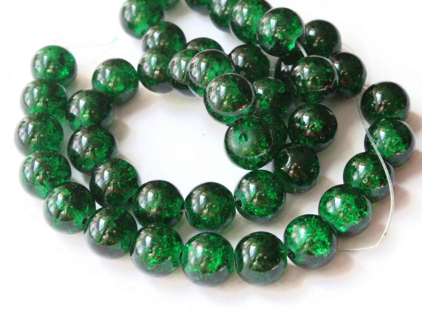 10mm Green Crackle Glass Round Beads