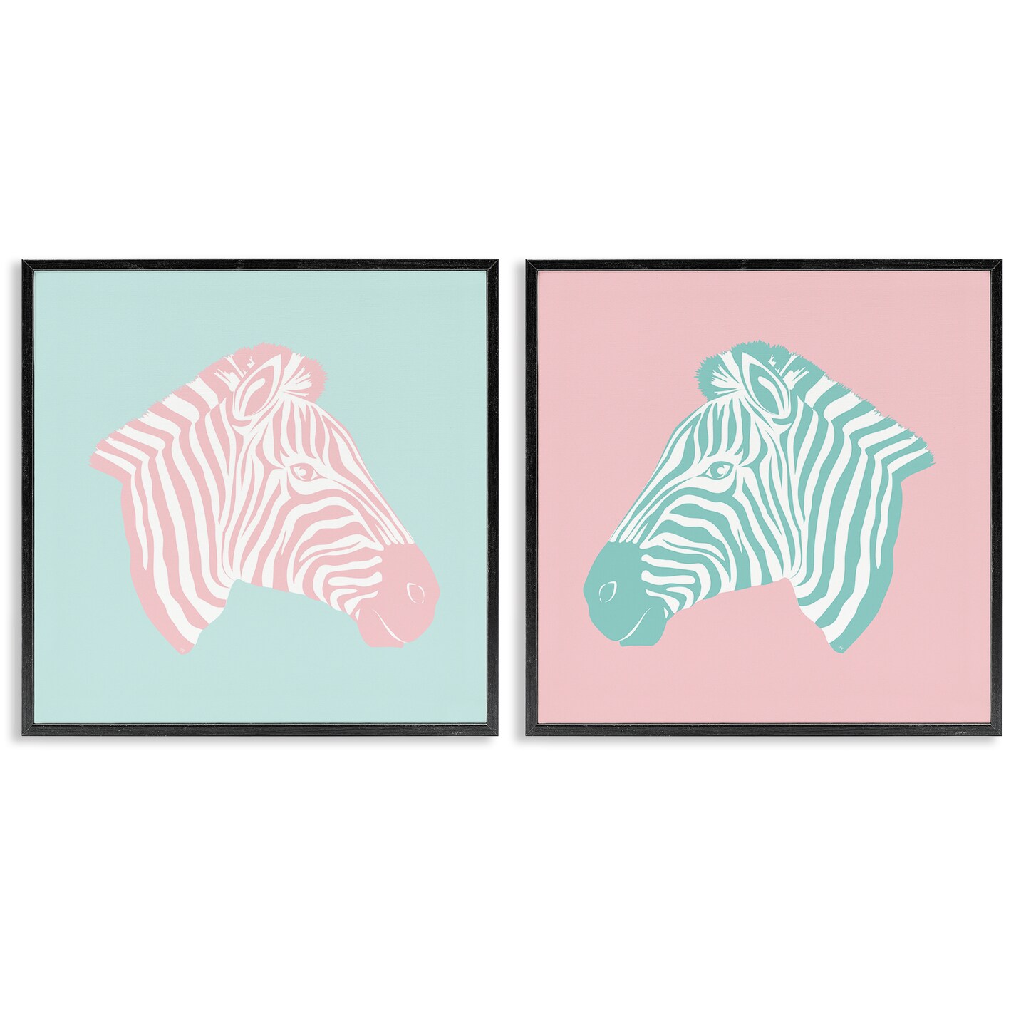 Stupell Industries Sweet Pink and Teal Zebras 2pc Framed Giclee Wall Art Set Design by Martina Pavlova