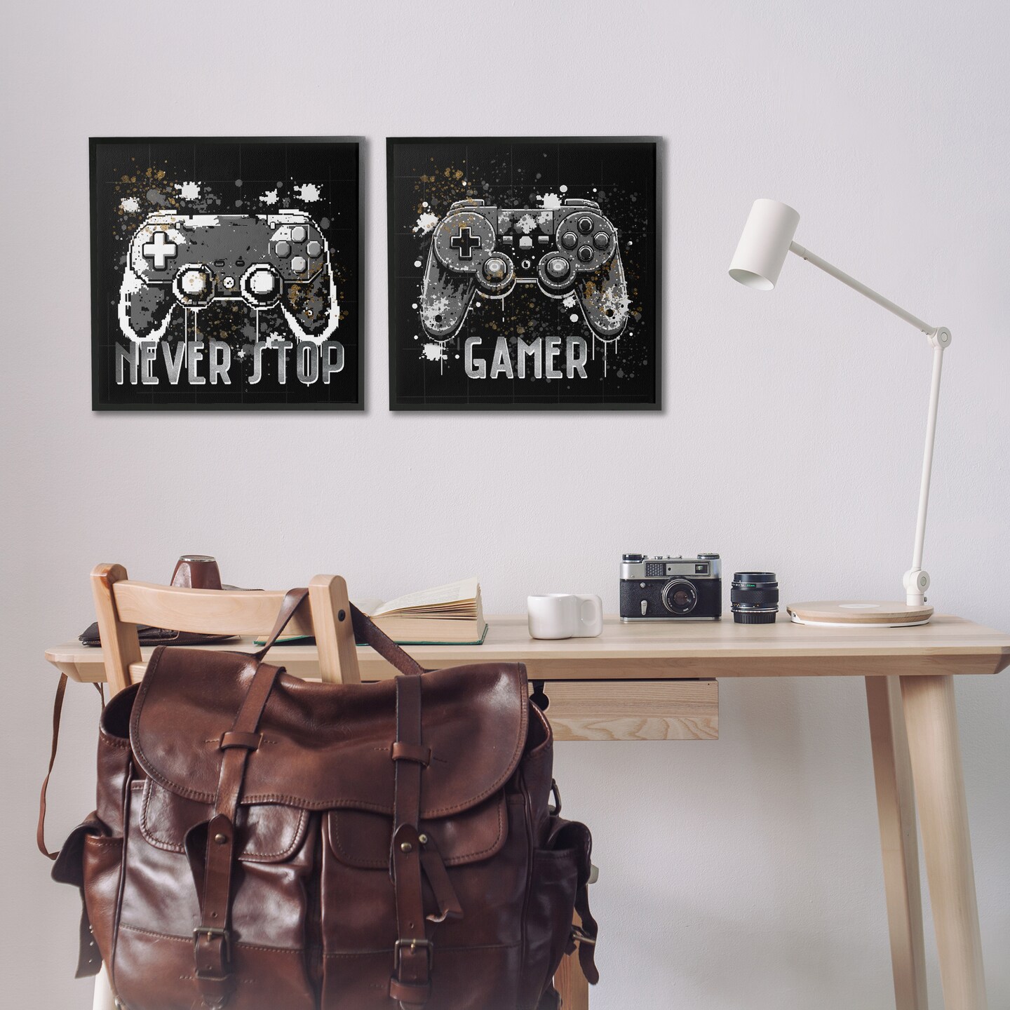 Stupell Industries Never Stop Modern Gamer 2pc Framed Giclee Wall Art Set Design by Kim Allen