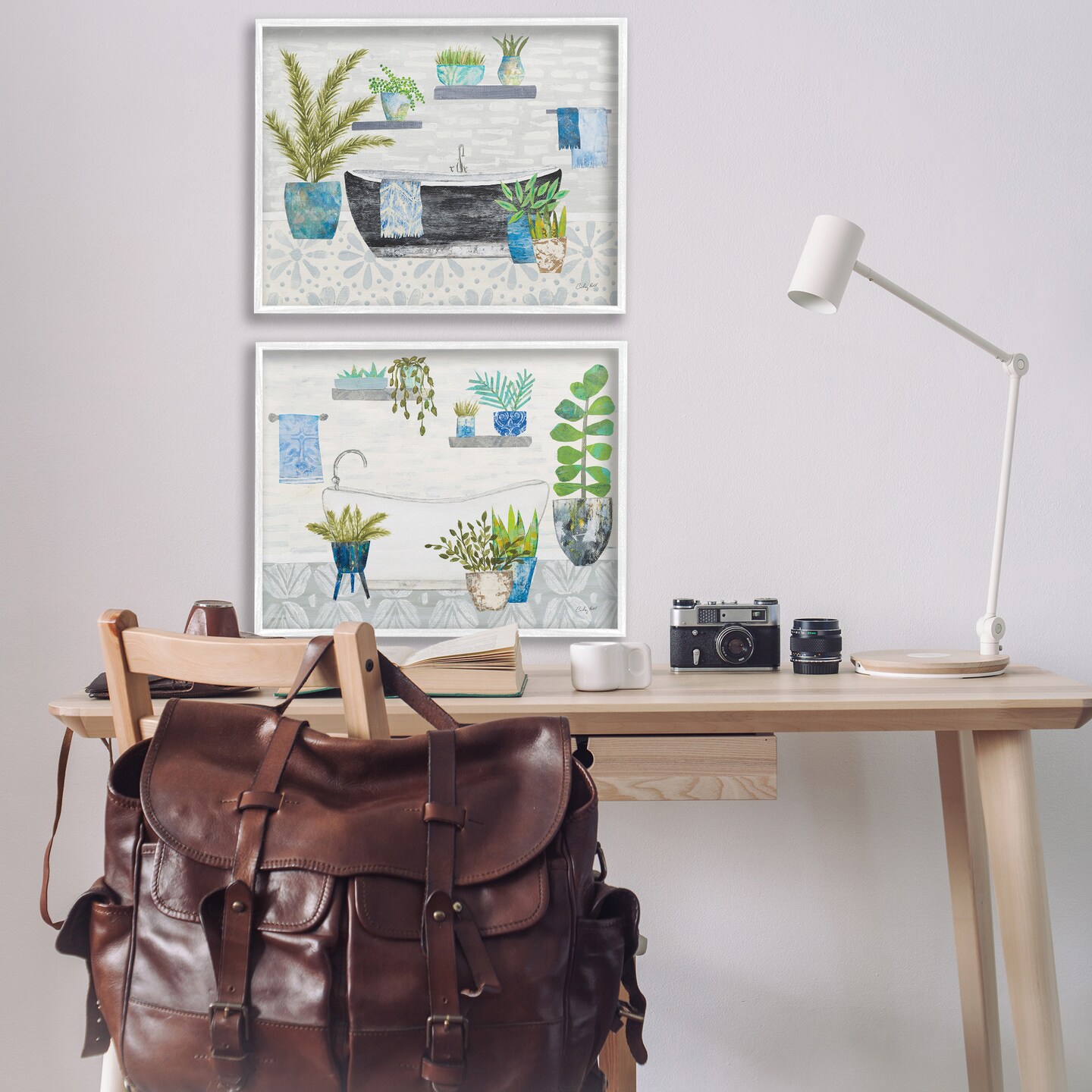 Stupell Industries Charming Botanical Bathroom 2pc Framed Giclee Wall Art Set Design by Courtney Prahl