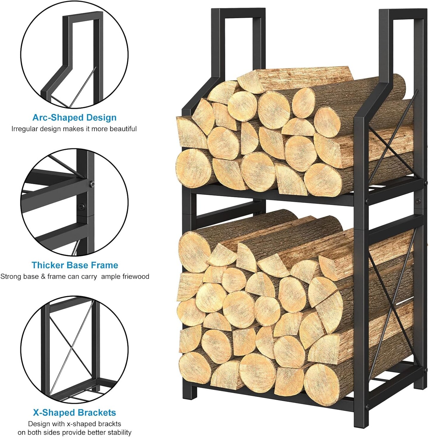 2-Tier Firewood Rack Holder Fire Wood Log Storage Rack Stacker Stand Heavy Duty