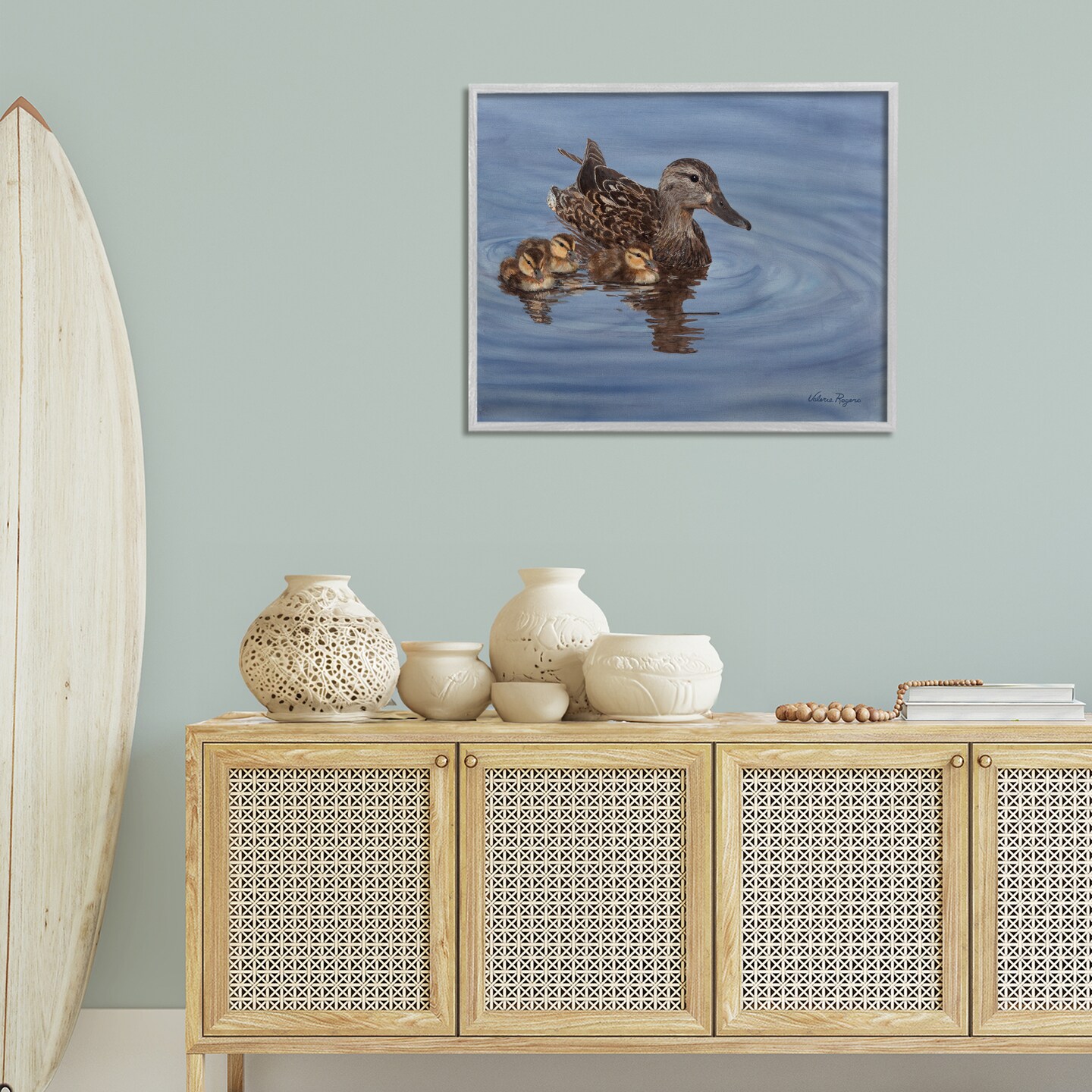 Stupell Industries Duck Family Ripples Framed Giclee Wall Art Design by Valerie Rogers