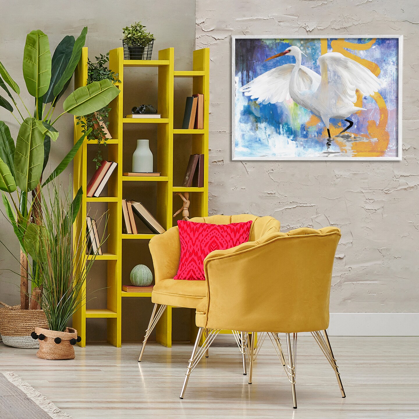 Stupell Industries Egret &#x26; Abstract Splash Framed Giclee Wall Art Design by Porter Hastings