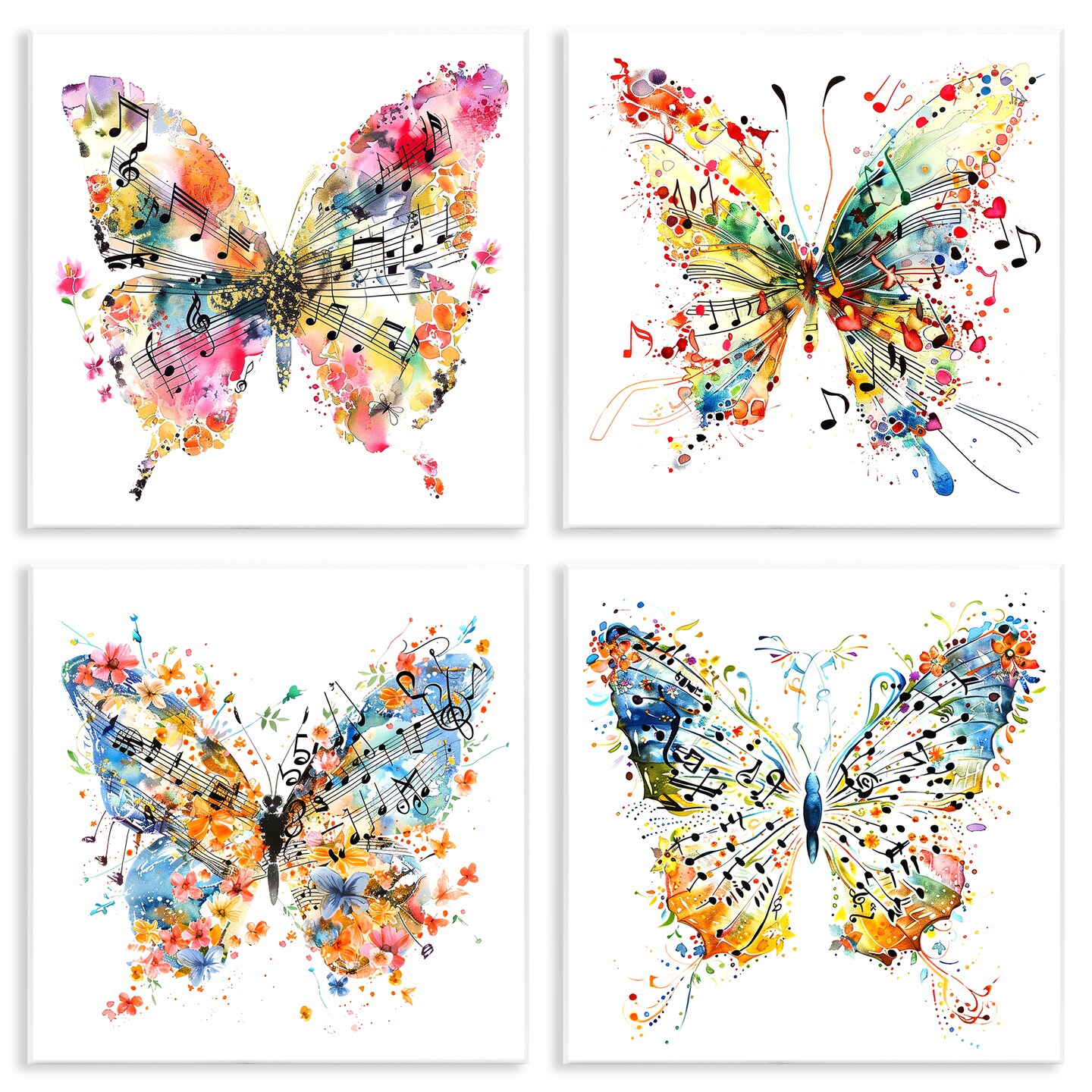 Stupell Industries Butterflies with Music Notes 4pc Wall Plaque Art Set Design by LSR Design Studio