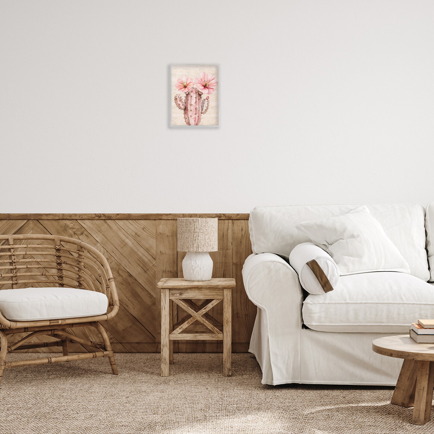 Stupell Industries Pastel Cactus with Blooms Framed Giclee Wall Art Design by Lettered and Lined