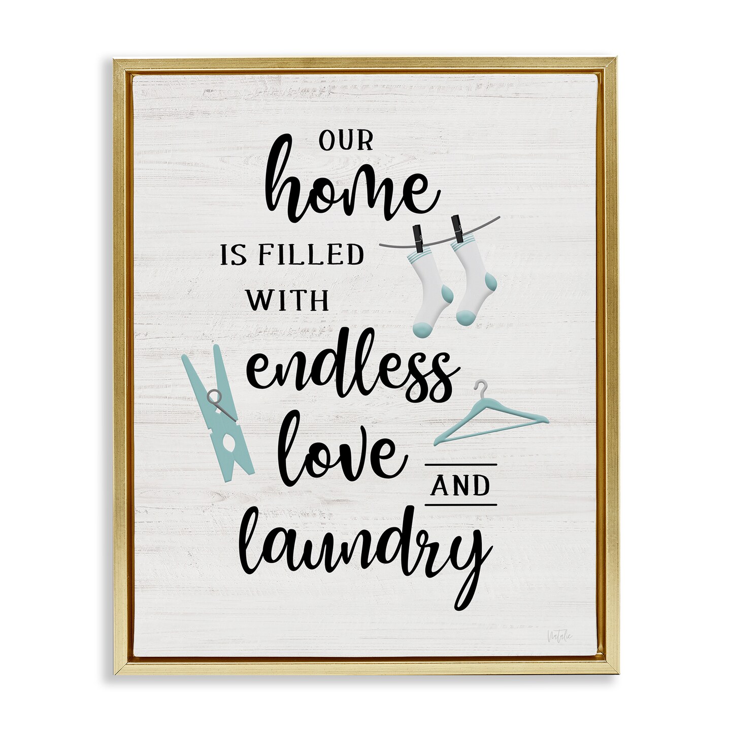 Stupell Industries Cursive Love & Laundry Floater Framed Canvas Wall Art Design by Natalie Carpentieri