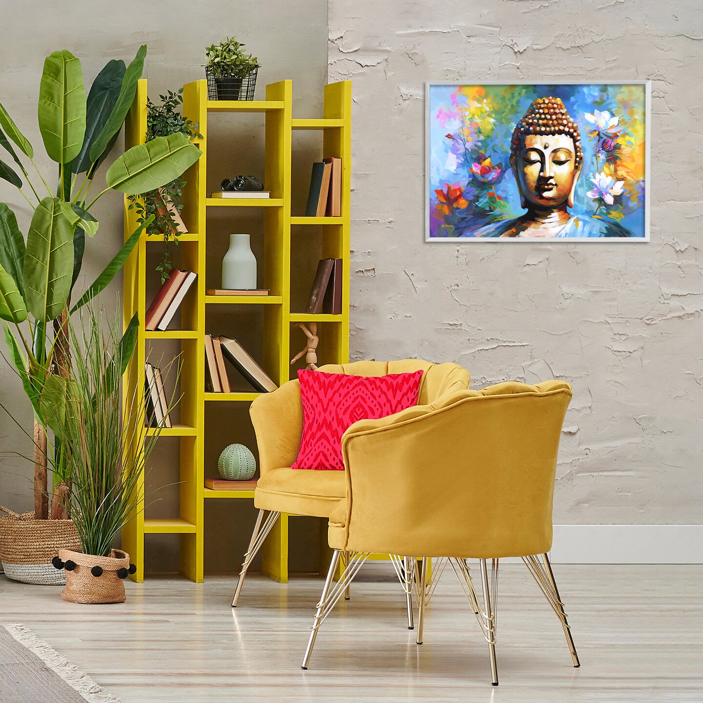 Stupell Industries Buddha with Bright Lotus Framed Giclee Wall Art Design by Leon Devenice