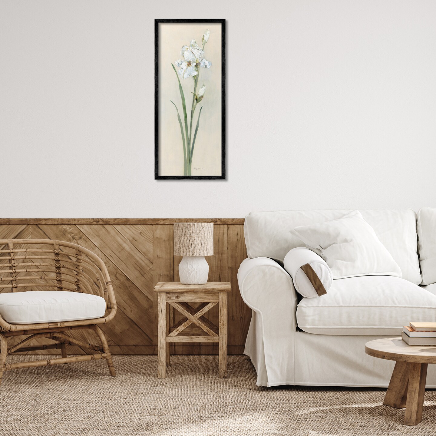 Stupell Industries Simple Iris on Beige Framed Giclee Wall Art Design by Sally Swatland
