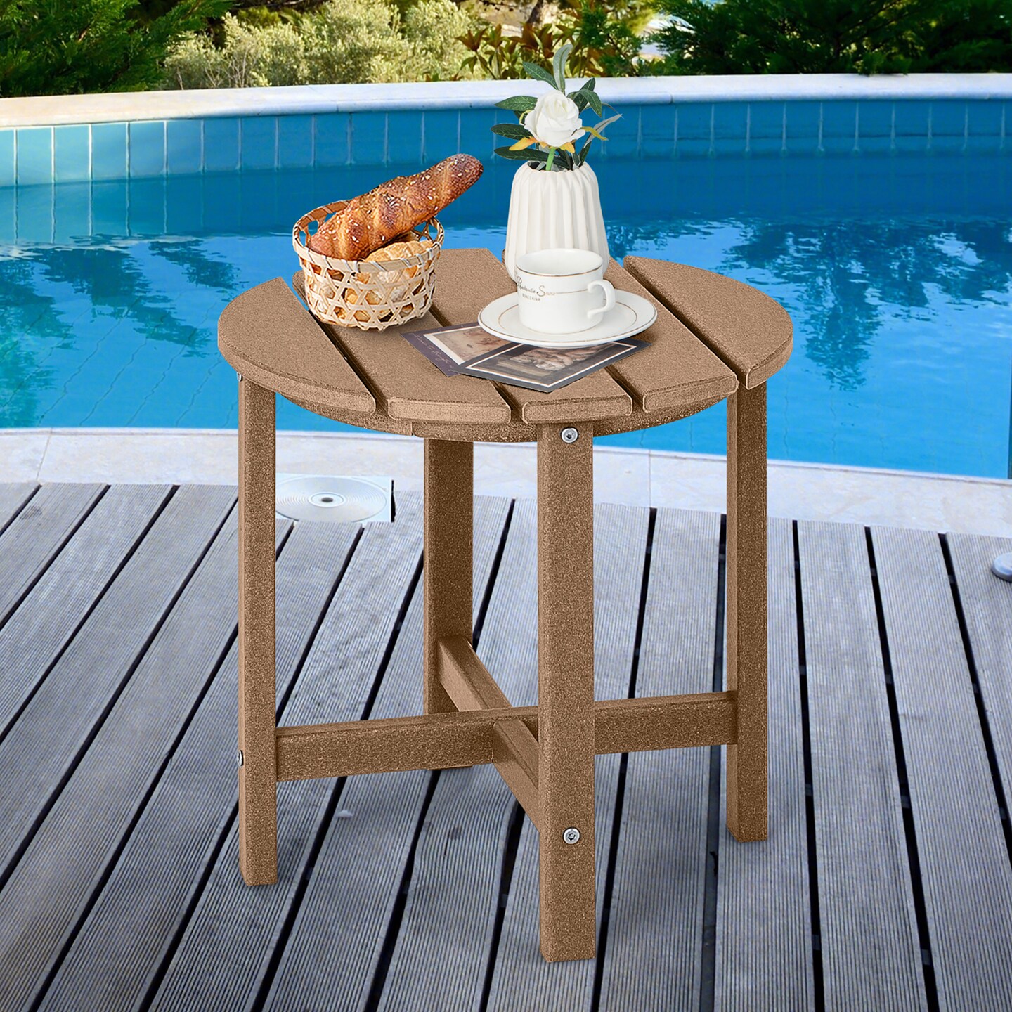 Costway 18'' Patio Round Adirondack Side Table Weather Resistant HDPE Garden