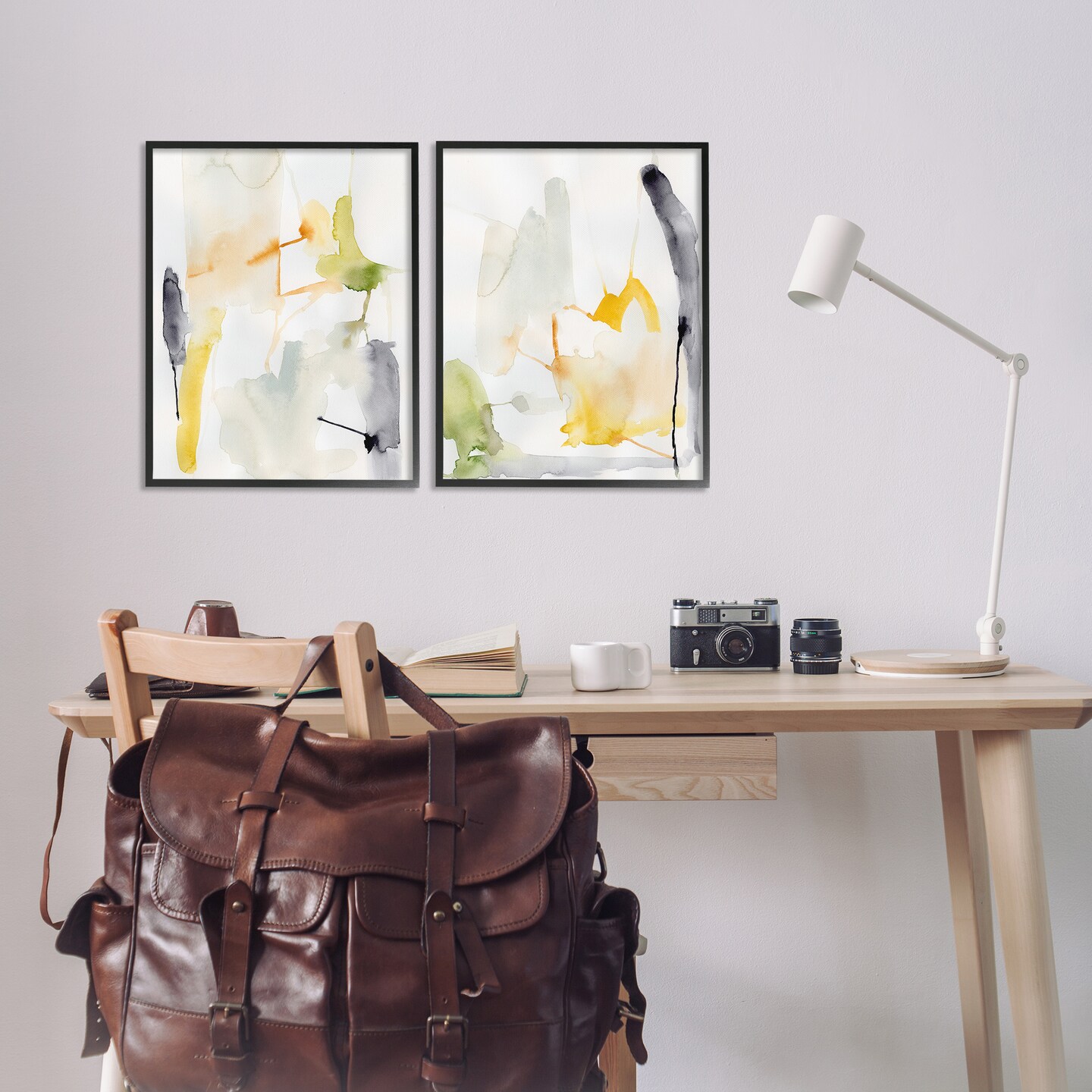 Stupell Industries Watercolor Paint Drips 2pc Framed Giclee Wall Art Set Design by Victoria Barnes