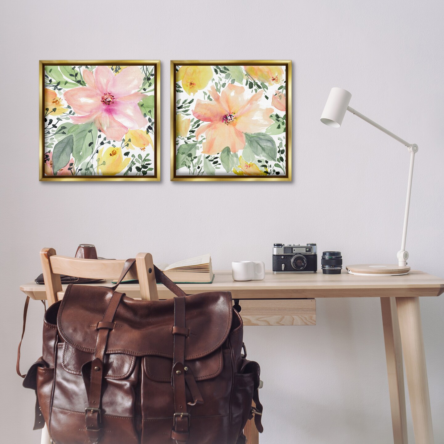 Stupell Industries Large Pink and Coral Bloom 2pc Floater Framed Canvas Wall Art Set Design by Lanie Loreth