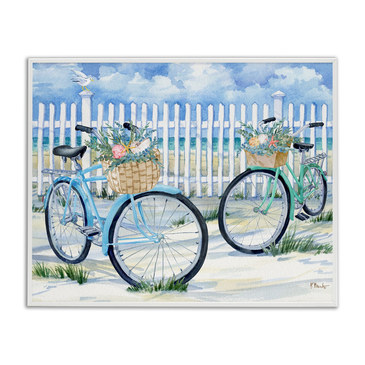 Stupell Industries Bicycles at Beach Fence Framed Giclee Wall Art Design by Paul Brent