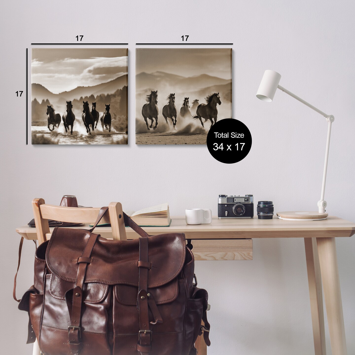 Stupell Industries Running Mountain Stallions 2pc Canvas Wall Art Set Design by Noah Bay