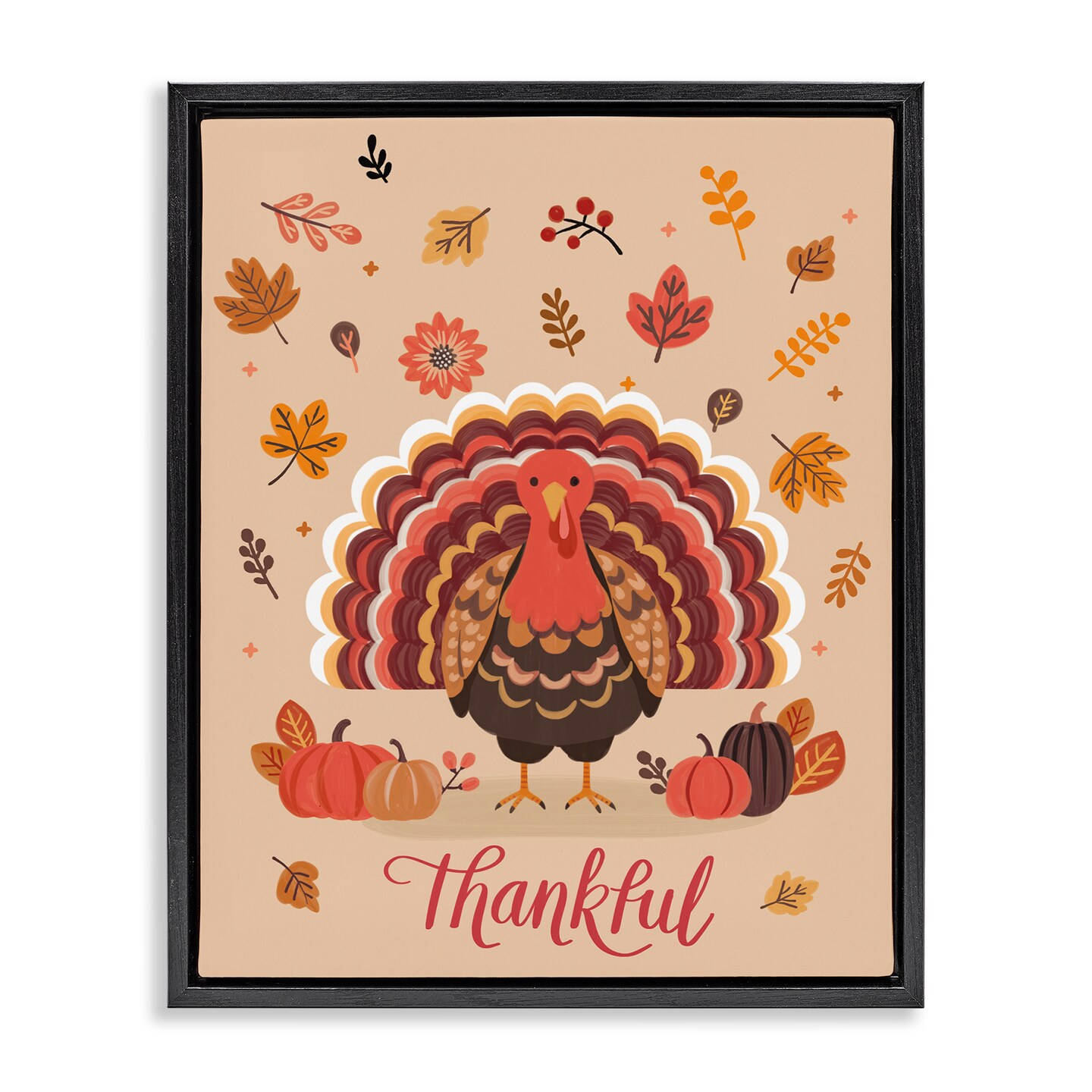 Stupell Industries Thankful Autumnal Turkey Floater Framed Canvas Wall Art Design by Nancy McKenzie
