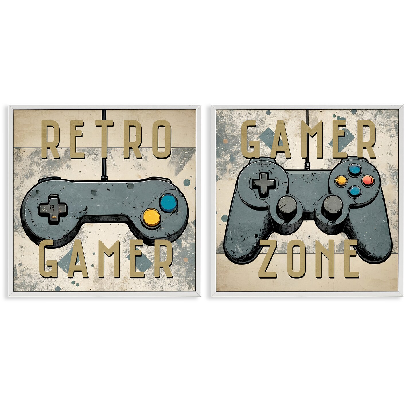 Stupell Industries Retro Gamer Controllers 2pc Framed Giclee Wall Art Set Design by Kim Allen