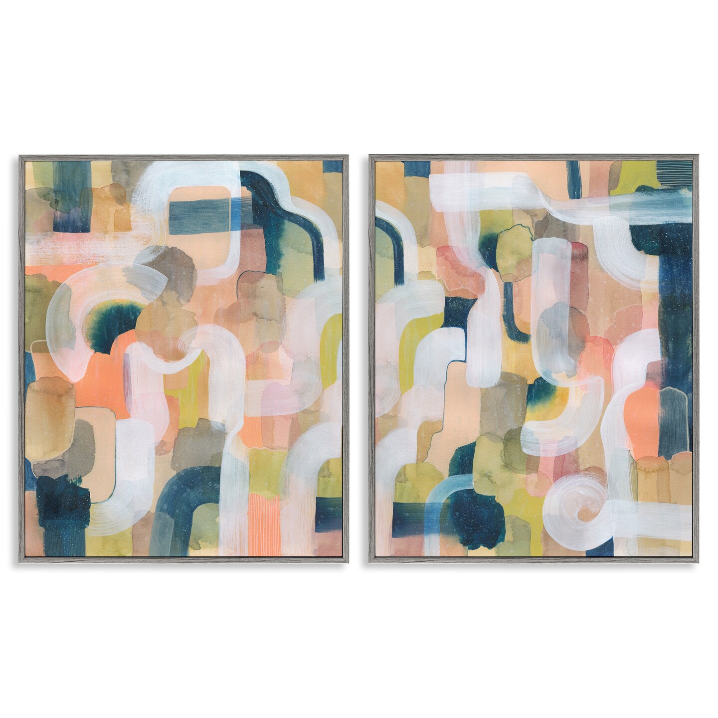 Stupell Industries Curved Retro Abstraction 2pc Framed Giclee Wall Art Set Design by Grace Popp