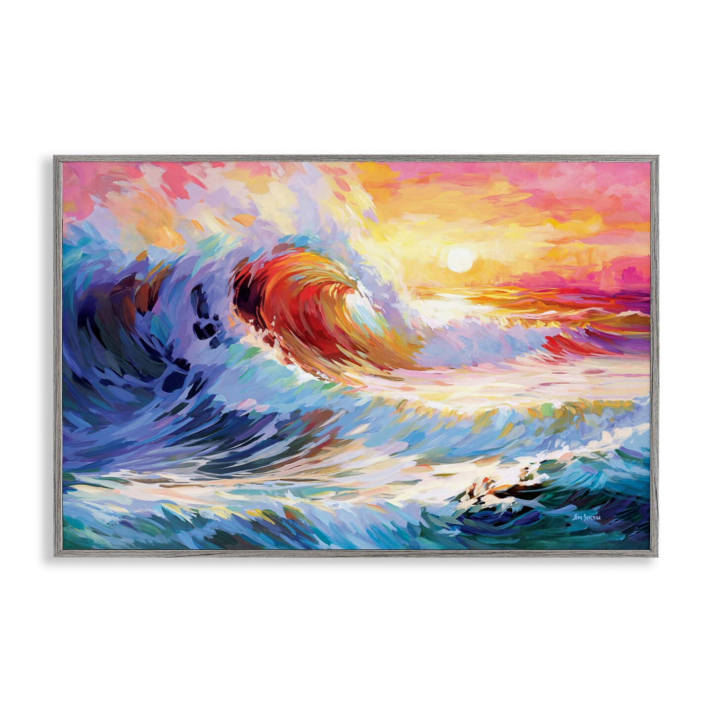 Stupell Industries Sunrise over Ocean Wave Framed Giclee Wall Art Design by Leon Devenice