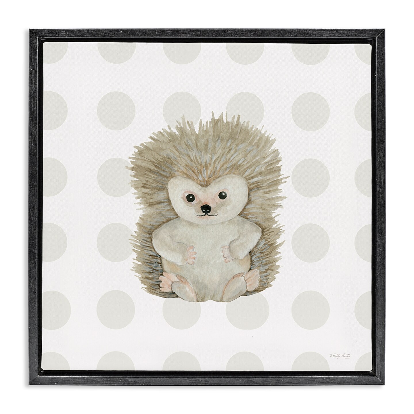 Stupell Industries Hedgehog on Dots Floater Framed Canvas Wall Art Design by Cindy Jacobs