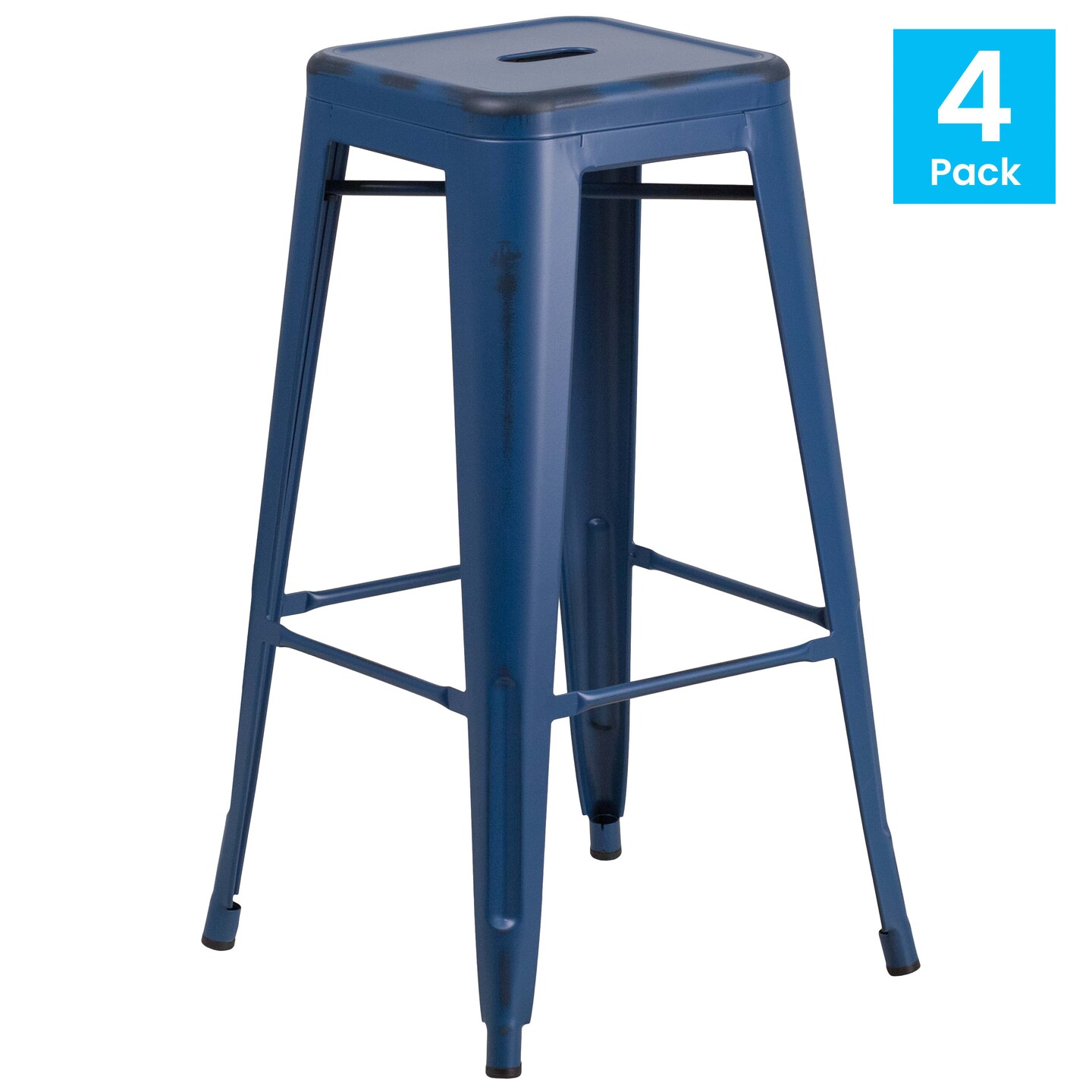 Emma and Oliver Commercial Grade 4 Pack 30&#x22; High Backless Distressed Metal Indoor-Outdoor Barstool