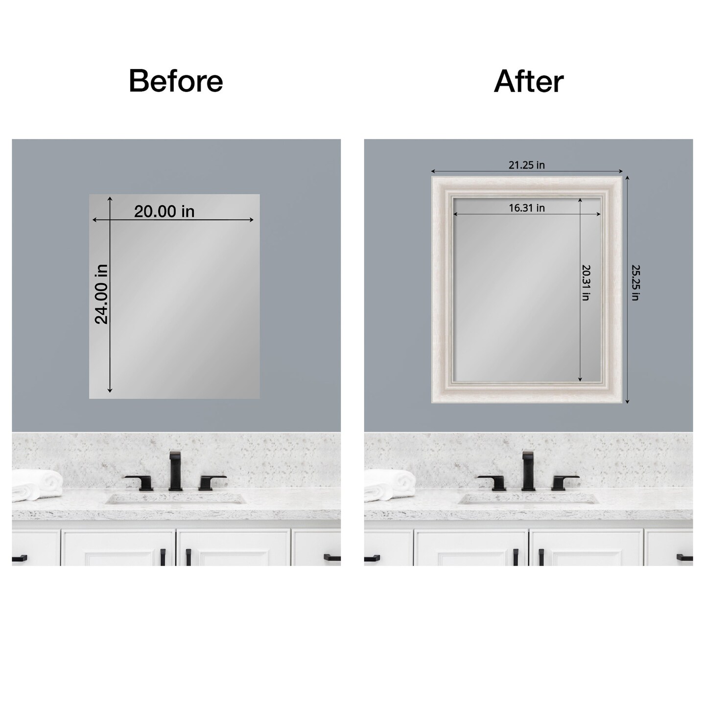 Amanti Art Mirror Makeover Bathroom Mirror Frame Border Kit - Fully Assembled Peel and Stick Frame - Mirror NOT Included - Trio Trim