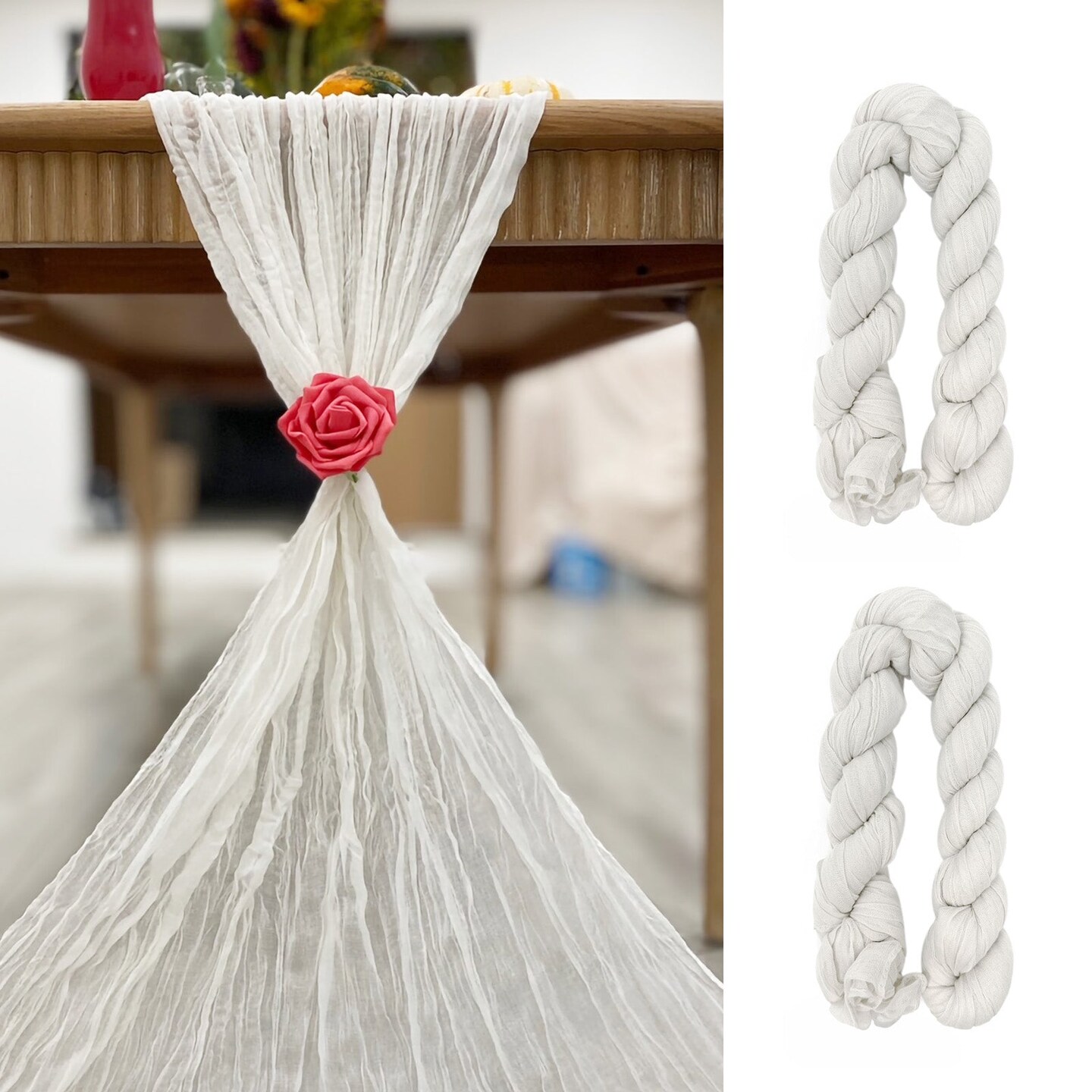 Wrapables 10Ft Bohemian Cheesecloth Gauze Table Runner for Rustic Weddings, Parties, Home Decor, White