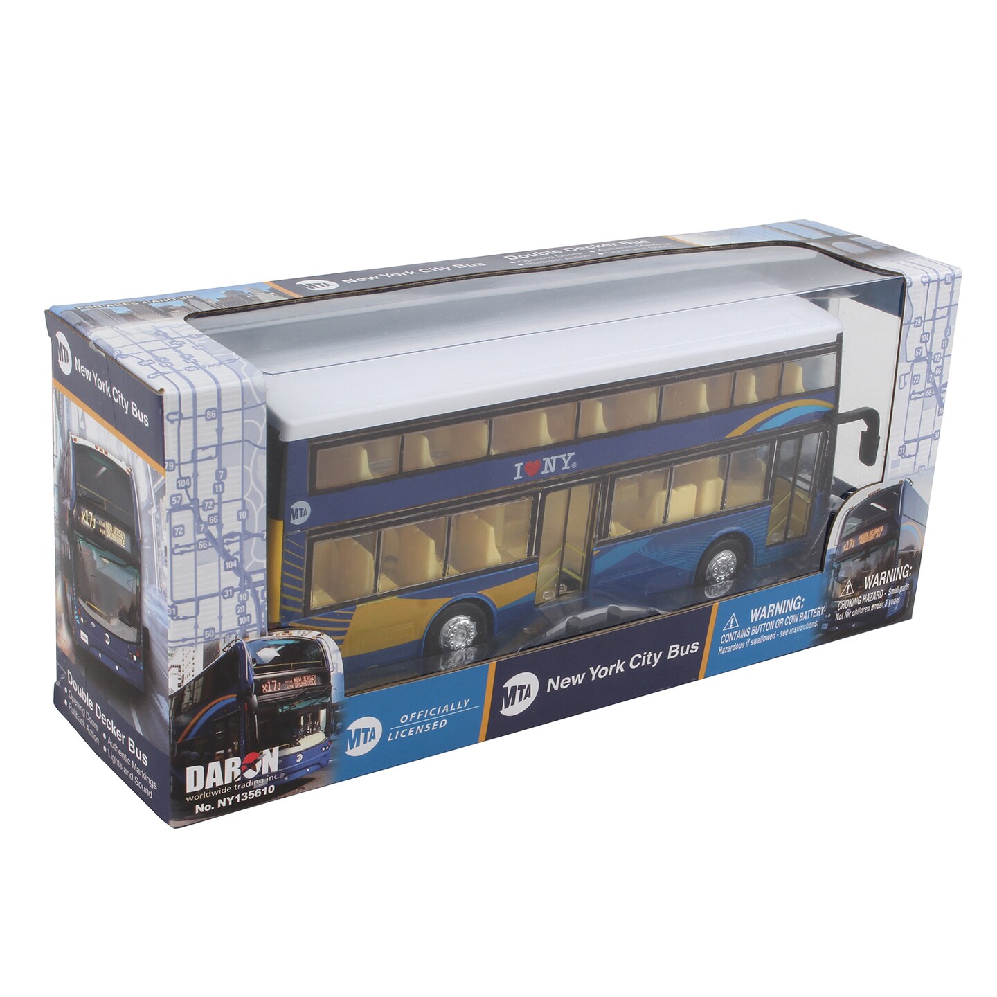 Daron New York City MTA Double Decker Bus Pullback w/ Lights &#x26; Sound