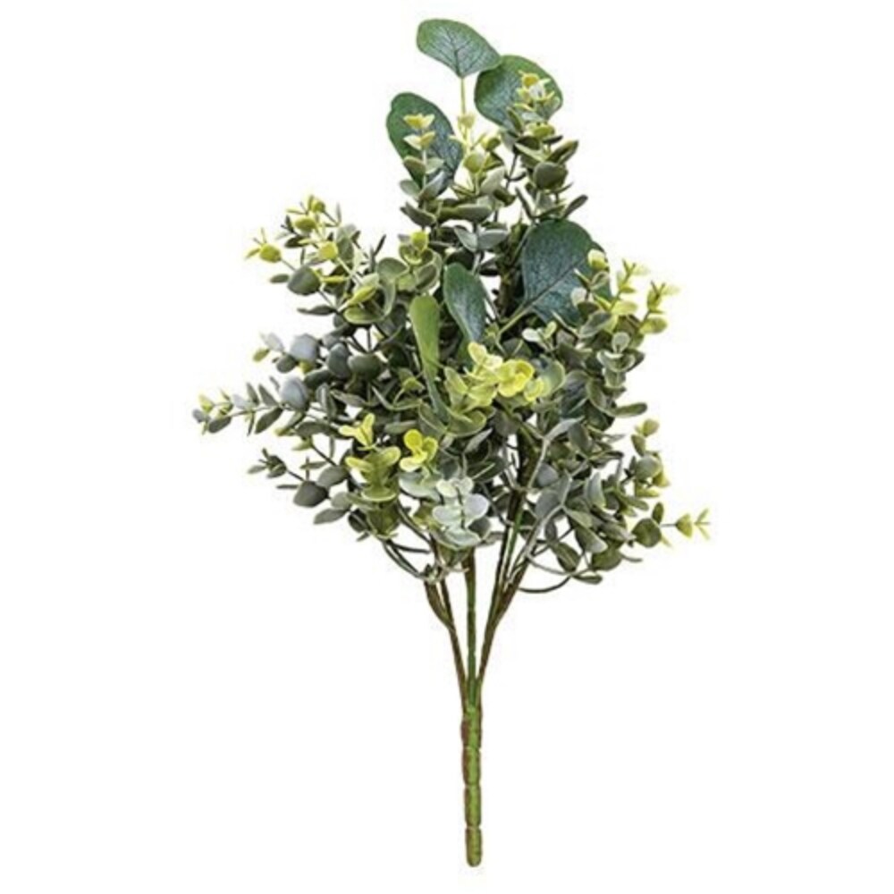 15.5" Mix Green Enclave Eucalyptus Bush with Plastic and Fabric Leaves
